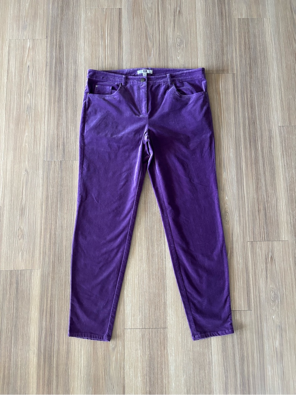 Etcetera Velvet Pants Purple Mid-Rise Cotton Stretch Womens 14 Y2K Preppy
